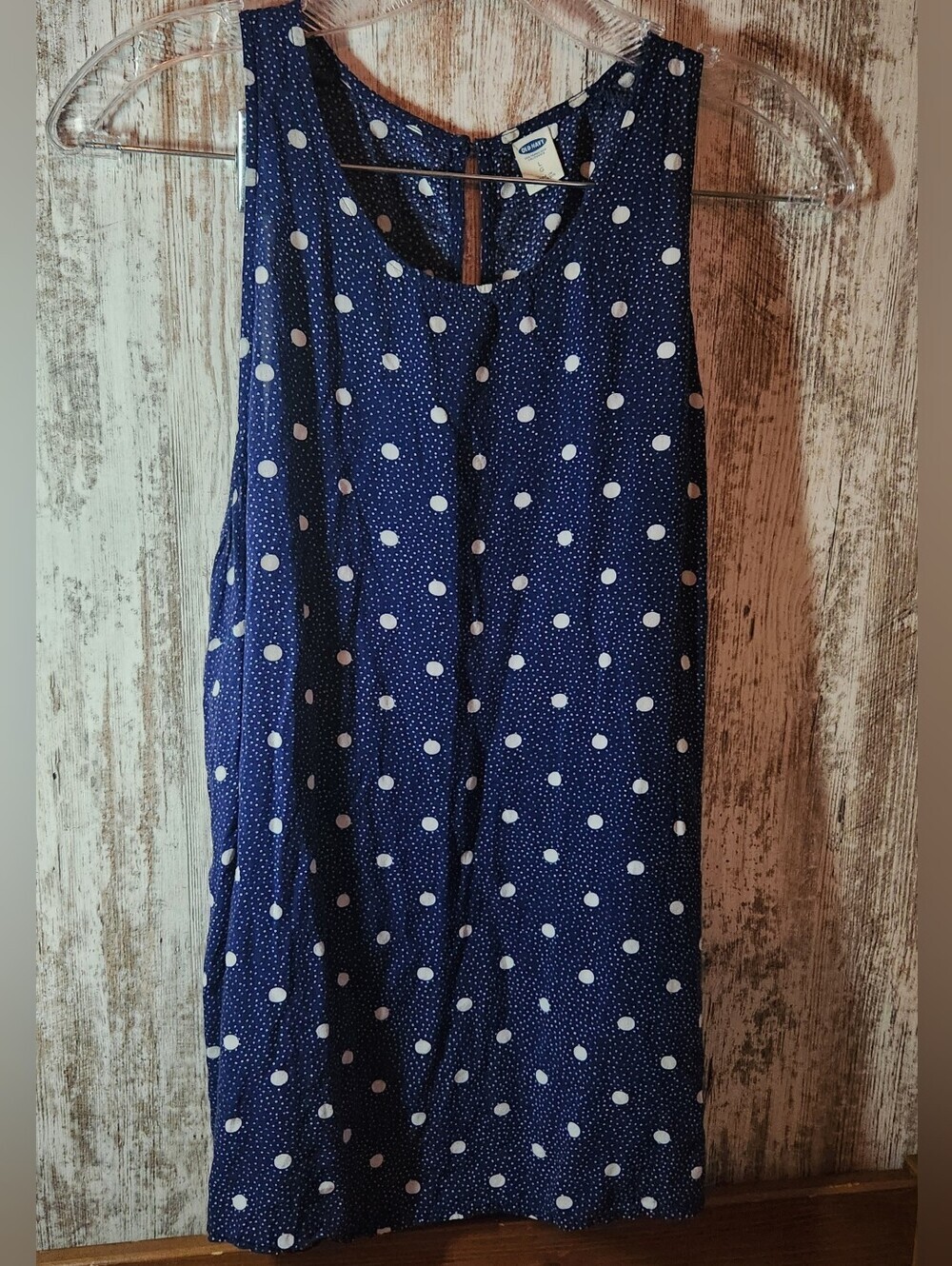 Old Navy Navy Blue and White Polka Dot Sleeveless Tank Top Soft Material Nice!